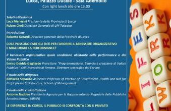 Benessere organizzativo e miglioramento delle performance nella PA: il 1° luglio giornata di studi a Palazzo Ducale (Lucca) con autorevoli relatori